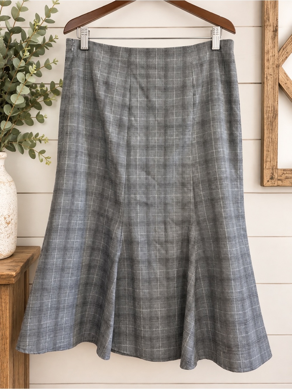 Worthington Gray Plaid A-Line Midi Skirt Size 12 Lined